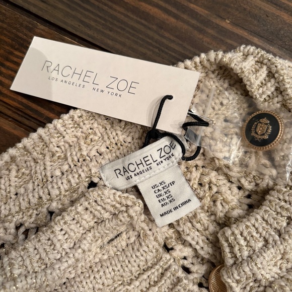 Rachel Zoe Metallic Thread Knit Gold Sweater Cardigan - Picture 4 of 11